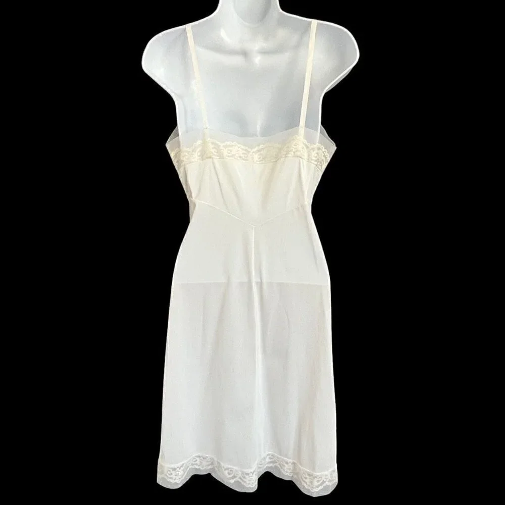 Vintage Henson Kickernick Ivory Nylon Lace Slip Midi Dress S Nightgown Bride